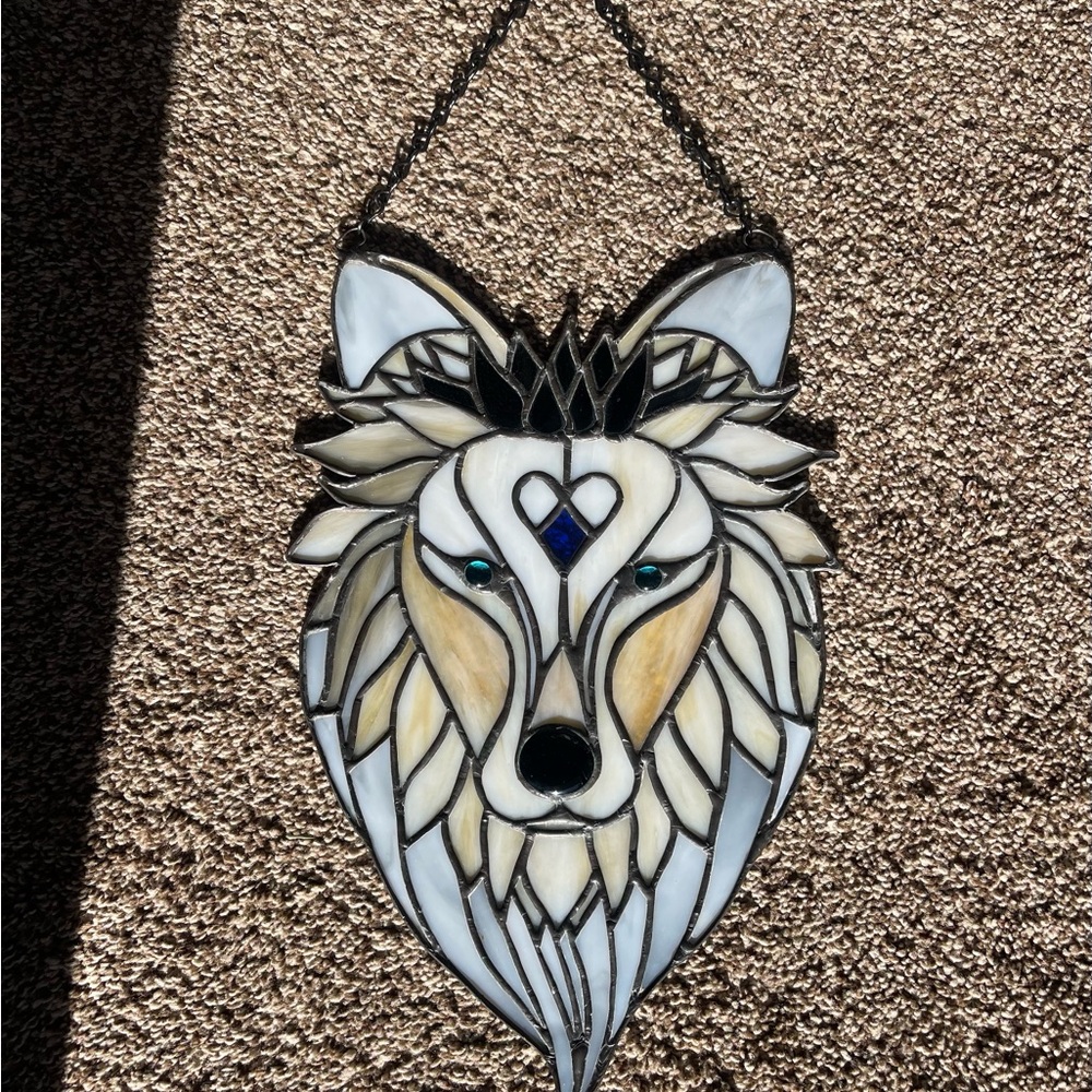 Handmade Stained Glass Wolf Sun Catcher